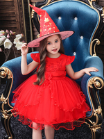 Faschingskostüm Kinderhexe Kostüme Blumenapplikation Rotes Halloween Kinderkleid Mit Hut Karneval Kostüm