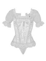 Faschingskostüm Korsett Weiß Damen Jacquard Kurzarm Top Karneval Kostüm Steampunk Kostüm Karneval Kostüm