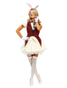 Faschingskostüm Kostüm Karneval Frauen Polyester in Weiß für Damen mit Hase Muster Polyester Set Hase Oberteil&Rock&und Weste&und Handschuhe&und Kopfschmuck Karneval Kostüm