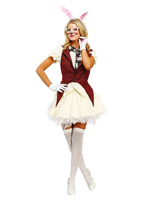 Faschingskostüm Kostüm Karneval Frauen Polyester in Weiß für Damen mit Hase Muster Polyester Set Hase Oberteil&Rock&und Weste&und Handschuhe&und Kopfschmuck Karneval Kostüm