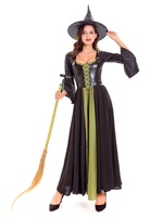 Faschingskostüm-Kostüme für Frauen Schwarzes zweifarbiges Retro-Hexenhut-Polyester-Feiertagskleid für Erwachsene