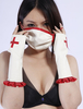 Faschingskostüm Krankenschwester Latex Mund-Brennmuffel und Handschuhe Set in Weiß