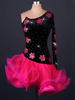 Faschingskostüm Lateinamerikanische Tänze Velours Schulter Blumen Strass Perlen Two Tone rückenfreie Rüschen Latin Dance Kostüm