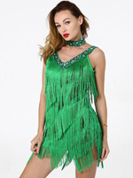 Faschingskostüm Latin Dance Costumes Frauen Quaste Grün Choker Kleid Tanzen Kostüm Karneval Kostüm Karneval Kostüm