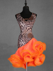 Faschingskostüm Latin Dance Dresses Orange Damen Leopard Print Rüschen Kleid Tanzen tragen Karneval Kostüm Karneval Kostüm