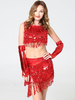 Faschingskostüm LatIn Dance Kleid 2021 Rote Pailletten Fransen PU-Lederoberteil Mit Rock 3 Stück Tanzen Kostüm Karneval Kostüm Karneval Kostüm