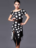 Faschingskostüm Latin Dance Kleid Frauen Rundhals Kurzarm Polka Dot unregelmäßige Hülse Fransen Bodycon Latein Kostüm mit hohen Kniestrümpfe