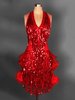 Faschingskostüm Latin Dance Kleid Organza Neckholder rückenfrei ärmellos Blumen Saum Pailletten Fransen Latin Dance Kostüme