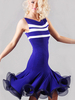 Faschingskostüm Latin Dance Kleid Organza Runde Hals ärmellose Kontraststreifen mit Rüschen Bodycon Latin Dance Kostüm