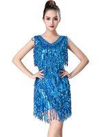 Faschingskostüm Latin Dance Kleider Fransen Pailletten Kleid Tanzkleidung für Frauen Karneval Kostüm