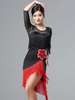 Faschingskostüm Latin Dance Kleider Fringe Flower Bead Semi Sheer Kleid Frauen Tanzen Kostüm