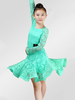 Faschingskostüm Latin Dance Kleider Kostüm Red Kids Lace Langarm Ballsaal Tanzkostüme für Mädchen