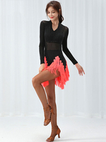 Faschingskostüm Latin Dance Kleider Orange Damen Kleid Semi Sheer Fringe Dancing Kostüm Karneval Kostüm