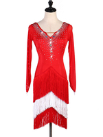 Faschingskostüm Latin Dance Kleider Red Rhinestone Fringe Dress Frauen Tanzen Kostüm Karneval Kostüm