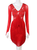 Faschingskostüm Latin Dance Kleider Rhines V Neck Fringe Dress Frauen Tanzen Kostüm