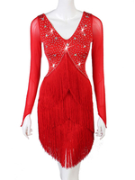 Faschingskostüm Latin Dance Kleider Rhines V Neck Fringe Dress Frauen Tanzen Kostüm