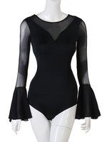 Faschingskostüm Latin Dance Kleider Schwarz Damen Lycra Spandex Top Bell Sleeve Latin Dancer Dancing Kostüm