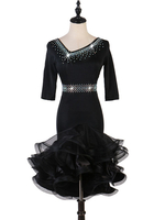 Faschingskostüm Latin Dance Kleider Schwarz Strass Rüschenkleid Latin Dancer Dancing Kostüm