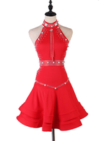 Faschingskostüm Latin Dance Kleider Strass Bead Pearl Backless Latin Tänzerin Tanzen Kostüm