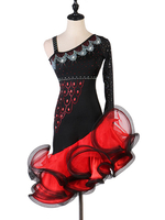 Faschingskostüm Latin Dance Kleider Strass Rüschen Schwarz Tanz Kostüm