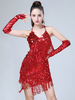 Faschingskostüm Latin Dance Kostüm Kleider Rote Frauen Pailletten Quasten Halfter Kurze Sexy Dancing Wear