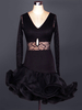 Faschingskostüm Latin Dance Kostüm Lace V Neck Langarm ausgeschnitten zweifarbigen Rüschen Bodycon Latein Tanzkleid