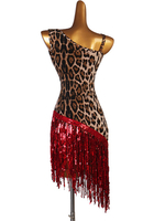 Faschingskostüm Latin Dance Kostüm Leopard Pailletten Damen Set Lycra Spandex Dress Dancing Wear