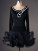 Faschingskostüm Latin Dance Kostüm Organza Scoop Neck Longsleeve Strass Perlen ausgeschnitten Rüschen Latin Dance Kleid
