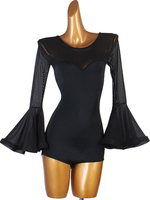 Faschingskostüm Latin Dance Kostüm Schwarz Damen Semi Sheer Lycra Spandex Top Tanzen Top