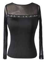 Faschingskostüm Latin Dance Kostüm Schwarz Damen Top Semi Sheer Dancing Kostüm