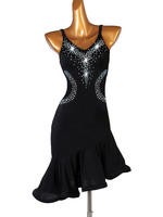 Faschingskostüm Latin Dance Kostüm schwarz Strass Rüschen Latin Dancer Dancing Wear