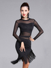 Faschingskostüm Latin Dance Kostüm Seide Patchwork Semi schiere Fransen unregelmäßige Saum Bodycon Latein Tanz Kleid
