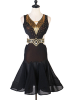 Faschingskostüm Latin Dance Kostüm Strass Bead Fringe Schwarz Damen Latin Dancer Dancing Wear