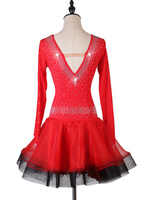 Faschingskostüm Latin Dance Kostüm Strass Rüschen Lycra Spandex Kleid Latin Dancer Dancing Kostüm