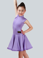 Faschingskostüm Latin Dance Kostümkleider Kinder Flieder Kleine Mädchen Gesellschaftstanzkleid
