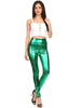 Faschingskostüm Leggings grün glänzend metallisch dünn Hosen für Frauen