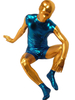Faschingskostüm Metallic-Zentai mit Farbblock in Golden und Blau