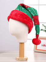 Faschingskostüm Pailletten Weihnachtsmütze Color Block Pom Pom Party Ornament Karneval Kostüm