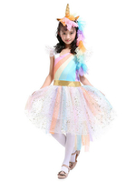 Faschingskostüm Regenbogen-EInhorn-Kleid 2021 Mädchen PrInzessIn Tutu Kostüm Stirnband Flügel KInd Halloween-Kostüm Karneval Kostüm Karneval Kostüm
