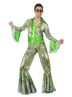 Faschingskostüm Retro Disco Kostüm 1970er Jahre Karneval Kostüm Männer Shiny Green Overalls