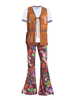 Faschingskostüm Retro Kostüm Disco 1970er Jahre Karneval Kostüm Männer Quasten Blumen bedruckte Hosen Top Weste 3 Stück