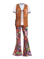 Faschingskostüm Retro Kostüm Disco 1970er Jahre Karneval Kostüm Männer Quasten Blumen bedruckte Hosen Top Weste 3 Stück