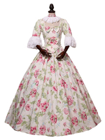 Faschingskostüm Rokoko Retro Kostüme Blumendruck Marie Antoinette Kostüm Kleid Frauen Vintage-Kleidung Karneval Kostüm