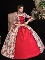 Faschingskostüm Rote Retro-Kostüme Rüschenschleife Blumendruck Kleid Marie Antoinette Kostüm Frauen Maskerade Ballkleid