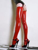 Faschingskostüm Rote Strümpfe aus Latex