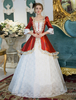 Faschingskostüm Rotes Retro Kostüm Rokoko Spitze kariert Ausschnitt Bell Ärmel Taste lange Dienstmädchen Kleid