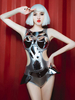 Faschingskostüm Silber Jazz Dance Kostüm Wpmen DS Sexy Nachtclub Wear Bodysuit Karneval Kostüm