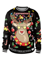 Faschingskostüm Ugly Christmas Sweater Weihnachtspullover Karneval Ugly Christmas Sweater Print Weihnachten Muster Rundhals Langarm-Top Karneval Kostüm