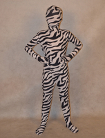 Faschingskostüm Unisex Zentai aus Elastan mit Zebra Streifen in Weiß und Schwarz