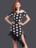 Faschingskostüm Zweifarbige Latein Tanz Kleid Fringe Polka Dot Milch Seidenkleid